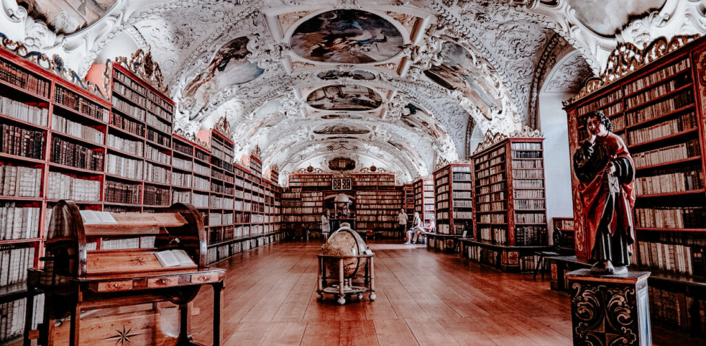 Drömmiga bibliotek Strahov Library Prag Tjeckien
